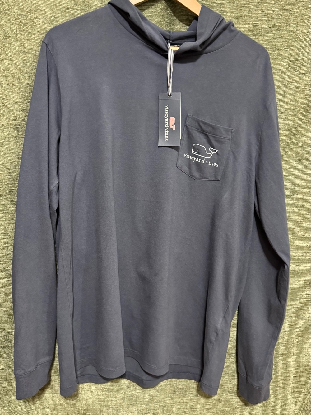 Vineyard Vines Navy Long-Sleeve Pocket Hoodie with Whale Patch